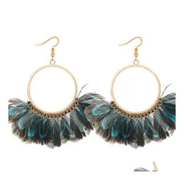 Dangle Chandelier Fashion Jewelry Womens Vintage Sedicalated Circle Peacock Feather Tassels Drop Drop