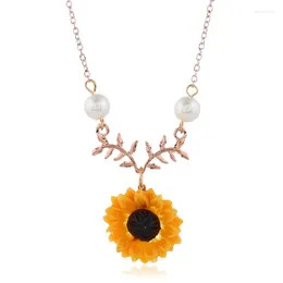 Anhänger Halsketten Mode Einfache Exquisite Damen Ornament Halsband Persönlichkeit Kreative Faux Perle Metall Blatt Acryl Sonnenblume