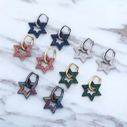 Brincos de argolas Design de personalidade Estrela completa Icegudo micro pavor de zircão cúbico Mulheres românticas para festas delicadas presentes