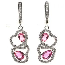 Dangle Earrings & Chandelier 37x11mm Sell Pink Tourmaline White CZ Woman's Present Silver EarringsDangle