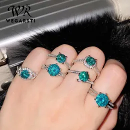 Cluster Rings Luxury Turquoise Moissanite Stone Sparkling Fashion Ring For Women Wedding Engagement Jewelry Promise Adjustable