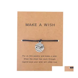 Urok bransoletki Regulowana bransoletka linowa Lucky Black String Make a Wish Paper Card Love Tree Biżuter