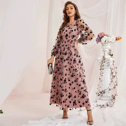 Этническая одежда 2023 Богемские платья с длинным рукавом для женщин для женщин сексуальные розовые шифоновые шифоновые шифоно
