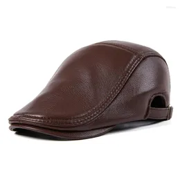 Berets 2023 Outdoor Genuine Leather Duckbill Boina Casual Hats For Men/Women Leisure Black/Brown 54-61cm Fitted Cabbie Bonnet