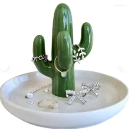 Jewelry Pouches Cactus/Aloe Shape Ring Holder Dish Ceramic Succulent For Organizer Display Home Decor Festival Gifts Mom Wife Girls