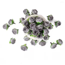 Dekorativa blommor Rose Flower Head Heads Artificial Fake Grey Wedding Roses Flowers Bulk Tyg Silk Bridal Hortangea Shower Mini Bouquet