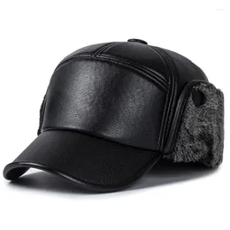 Berets x7056 Zimowy płaski czapkę męski Bomber Earflap czarny ciepły, gruby śnieżny śnieżny wiatrówek