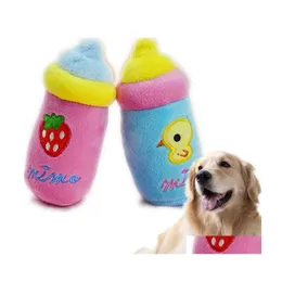 Dog Toys Tuggar för små stora hundar Katter Pet Squeak Plush Milk Bottle Design Puppy Chew Supplies Drop Delivery Home Garden Dhuip