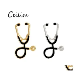 Pins Brooches Fashion 2 Color Stethoscope Brooch Pins Nurse Jewelry Sier Gold Medical Doctor Gift School Graduation Drop Delivery Otv9E