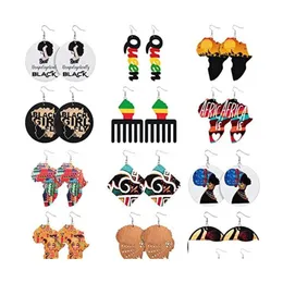 Dangle Chandelier Handmade Ethnic Africa Pattern Print Wooden Earring For Women Vintage African Story Round Statement Wood Drop Ea Otsxg