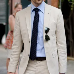 Ternos masculinos de alta qualidade marfim de marfim casual homem 2Pieces (calça de jaqueta) noivo personalizado magro manchado masculino blazer masculino