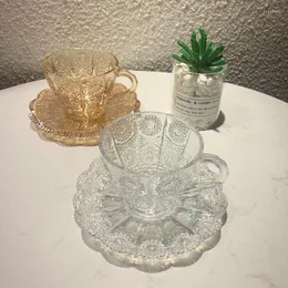 Tassen Untertassen Tee-Set Korea Transparent Kaffeetasse Glas Kreativität Lustige Retro Elegante Luxus Becher Küche Zubehör