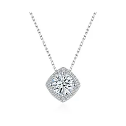 Collane con ciondolo Trendy 925 Sier Square Moissanite Collana Donna Gioielli 1Ct D Colore Clavicola Pass Diamond Testpendant Drop Delive Dhsci