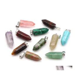 Artes e ofícios de pedra natural Charms de coluna hexágono de quartzo Crystal Chakra Reiki Cura Pingente para Brincos de Colar Diy Acessorie Dhtda