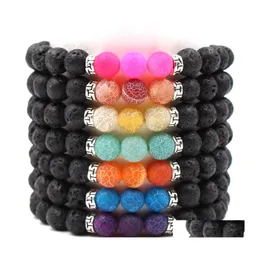 Fili di perline Arrivo 7 colori Chakra Uomo Bracciale di roccia lavica 8 mm Nero Pietra di energia vulcanica naturale di guarigione Bracciale Yoga per le donne Otyeq