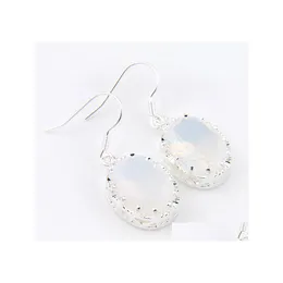 Dangle żyrandol 925 Sier Luckyshine Fashion Owalny biały księżycowy hak z kroplą biżuterię dla kobiet 1 calowy kolczyki dostawcze dhthn