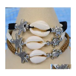 Charmarmband Enkla strandtillbeh￶r Anklet Armband Sea Shell Starfish Wave fl￤tat rep f￶r kvinnor Summer Gift B18a Drop Delive DHP0T