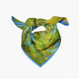 Scarves Twill Silk Scarf Woman Chinese Style Qian Li Jiang Shan Painting Square Wraps Bandana Hijab Four Seasons Neckerchief 53CM