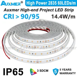 Auxmer High Power 2835 60LED/M LED 스트립 조명 CRI95 CRI90 DC12V/24V IP65 방수 5m/릴 레드 그린 블루 앰버 옐로우 핑크