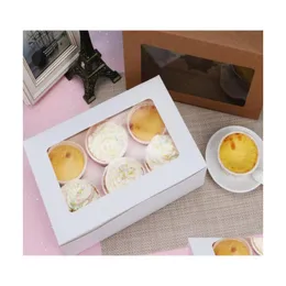 Caixa de pão de cupcake Kraft Paper Bakery Cake Recipler com inserção de vitrine caixas de armazenamento de janelas de entrega entre entrega de estojo de presente h dhgiy