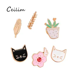 Pins Broschen Nette Katze Colorf Emaille Pins Abzeichen Für Kleidung Cartoon Succents Pflanze Kaktus Jacke Tasche DIY Drop Lieferung Schmuck otcme