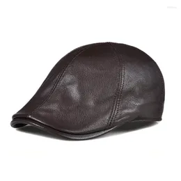 Berets 2023 Подлинная кожаная овчина ветропроницаемая утка для утки Cap Gorras Black Earshott