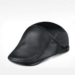 Berets Svadilfari 2023 Real Genuine Cow Leather Hats Headgear Cowhide 따뜻한 겨울 남성 여성 패딩 브랜드 모자