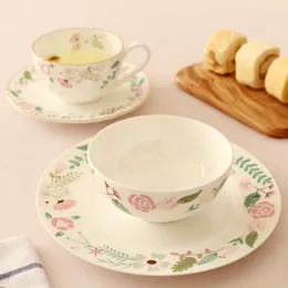 Koppar fat Europa blommor dekorativa bordsartiklar ben porslin kopp och tefat keramiskt kaffe med handgrepp cafternoe te på glaserad 220 ml