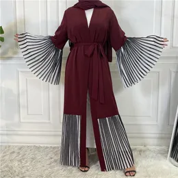 Etniska kläder mode veckade ärm muslimska abaya ramadan eid djellaba robe dubai klänning kalkon islam abayas med bälte wy646