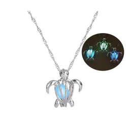 Lockets Fashion Glow In The Dark Turtle Necklace Hollow Pearl Cages Pendant Luminous Tortoise Charm Necklaces For Womens Luxury Jewe Otvop