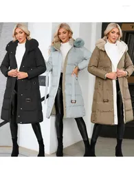Women's Trench Coats Women Middle Length Warm Coat Fur Collar Jacket Ladies Outwear Fashion Slim Contrast 2023 Winter Abrigos Mujer