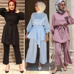 الملابس العرقية المسلمات تتصدر طويلة مجموعات الإسلامية بلوزة الموضة والسراويل أبايا دبي موسولمان مجموعات 2 قطعة