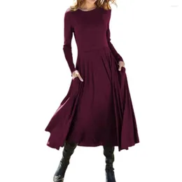Günlük elbiseler kadınlar için harika bahar 2023 düz renk gevşek hem midi elbise parti vestido