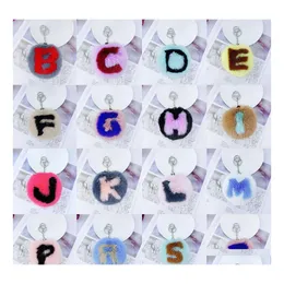 Key Rings 26 Alphabet Artificial Rabbit Fur Ball Keychains Pendant Soft And Plush Pompom Letters Keyfobs Jewelry P47Fa Drop Delivery Dh9Mq