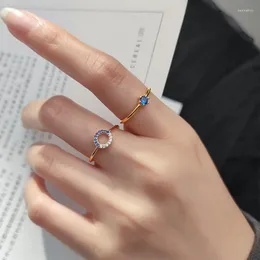 Cluster Rings CHOZON Korean Chic Round Square Blue Zircon Finger Open Ring For Women Real 925 Sterling Silver Geometric Circle Fashion