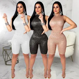 Women's Jumpsuits & Rompers HYGGE Sexy Women 2023 Sequin Jumpsuit Solid Color V Neck Sashes Slim Party Clubwear Playsuit Overall FemaleWomen