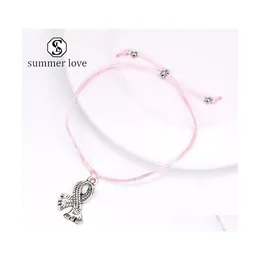 Cadeia de link Trendy Pink Ribbon Breast Cancer Bracelet Pingente Faça um cartão de desejo por mão Jóias de amizade para entrega de gotas de mulheres BR DHR4J