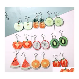 Dangle Chandelier Korean Cute Fruit Drop Earrings Individuality Stberry Pineapple Watermelon Apple Orange Pitaya Shape Ear Ring Fo Ototg