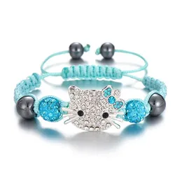 Braccialetti con ciondoli Bracciale per bambini adorabili Gatto strass Perline di cristallo rotonde Multicolore Intrecciatura di corde Gioielli per bambini fai-da-te