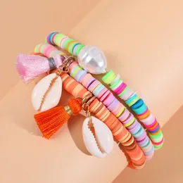 Charm Bracelets Bohemia Pearl Shell For Women Ethnic Multilayer Polymer Clay Beads Elastic Tassel Party JewelryCharm