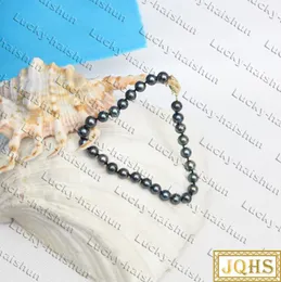 Strand pärlstavsträngar 8 "Akoya Round Black Salt Water Pearls Armband 14K Solid Gold Clasp C434 MENS CHARMELETS FÖR WOMENDEDEDED