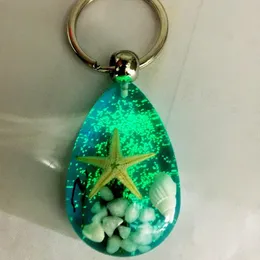 Keychains Novelty Fashion Luminous Shell Starfish Charm Keychain for Women Blue SeaWorld Crystal Key Chains Men Trinket Jewelry Gift Keychain