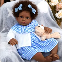 Puppen ADFO 50 cm schwarze Bebe-Rebornpuppen Tutti braune Haut realistisches Baby lebensecht geborenes Baby braune Augen Mädchen Geschenk Stoffkörper 230114