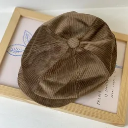 Berets Vintage Winter Soft Plain Gestrickte Kappen Für Männer Frauen Cord Baskenmütze Hut Weibliche Achteckige Kappe