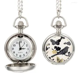 Pocket Watches Fashion Vintage Quartz Watch Alloy Bird Flowers Butterfly Lady Sweater Chain Necklace Pendant Clock Women Gifts XRQ88