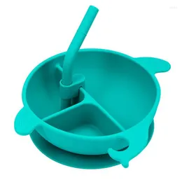 Ciotole Piatti per bambini Ciotola per bambini Ventosa Silicone Neonato 3 griglie Piatto per bambini a forma di animale con cannuccia