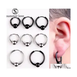 Dangle Chandelier Fashion Men Hoop Earrings Stainless Steel Round Bead For Women 8Mm20Mm Gold/Sier/Black Circle Jewelry Drop Delive Dhd1R