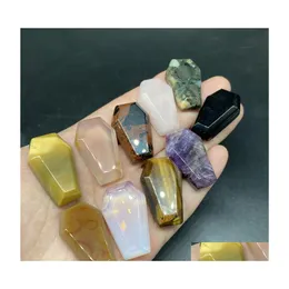 Stone Mini Natural Crystal Ornaments Coffin Shape Reiki Healing Chakra Quartz Mineral Tumbled ädelstenar Handbit Hem Lucky Decora Dhbhr