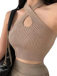 Canotte da donna Camis Sexy Cross Halter Corsetto Bustier Crop Top Donna Wrap Tube Backless Slim Fit Cut Out Front Summer Knitted CamisWomen's