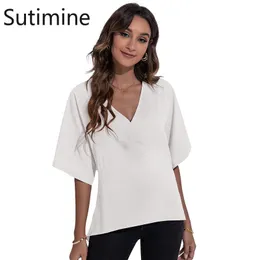 Kvinnors blusar skjortor Sutimine Fashion Womens Tops and Chiffon Women Short Sleeve White Plus Size XXL Baggy Ladies